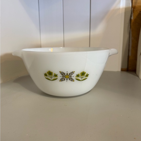 Other - Vintage White Bowl with Green Floral Design